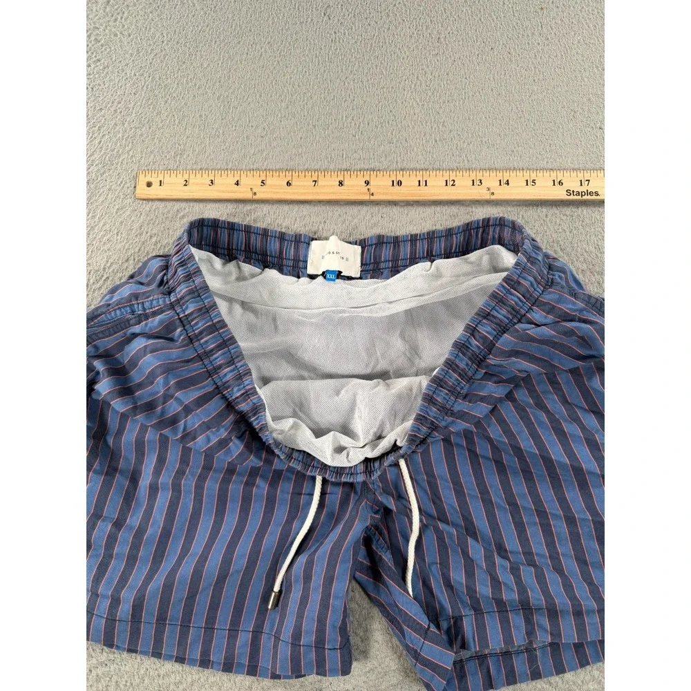 Solid & Striped Shorts Men 2XL Blue Orange Striped Drawstring Swim Trunks Pocket